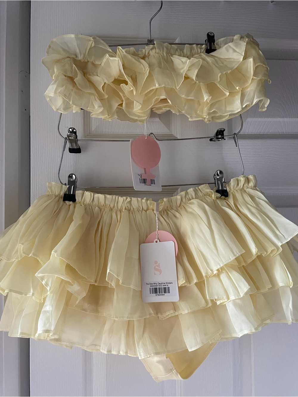Selkie Pale Yellow Layered Ruffle Mini Skirt